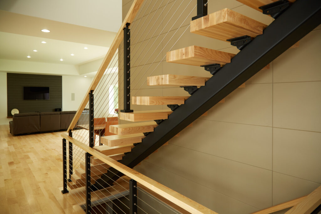 Floating Stairs Cable Railing Ash Thick Stair Tread