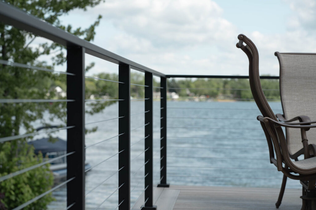 Express cable railing on an outdoor deck
