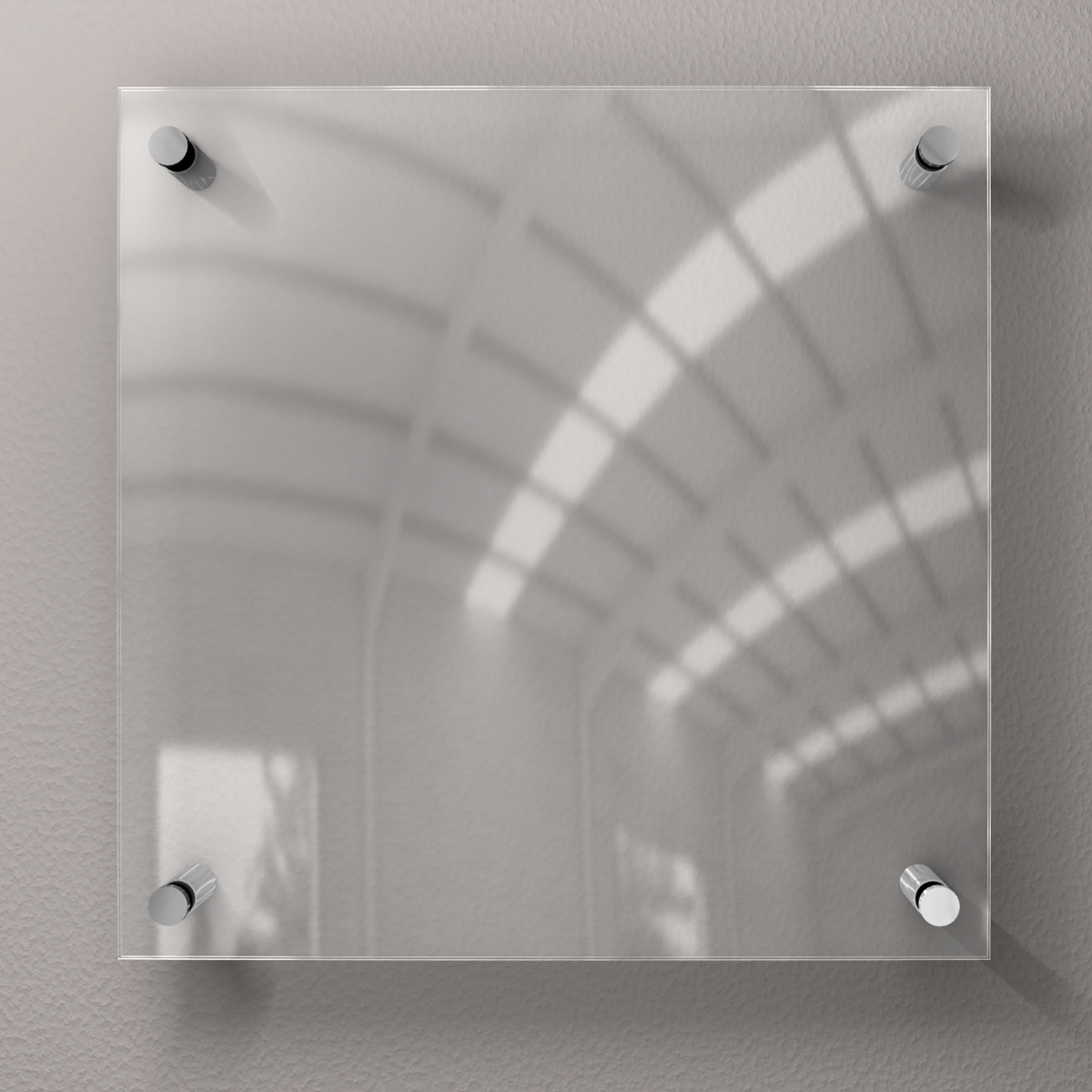 Plexiglass picture frame hung on a gray wall