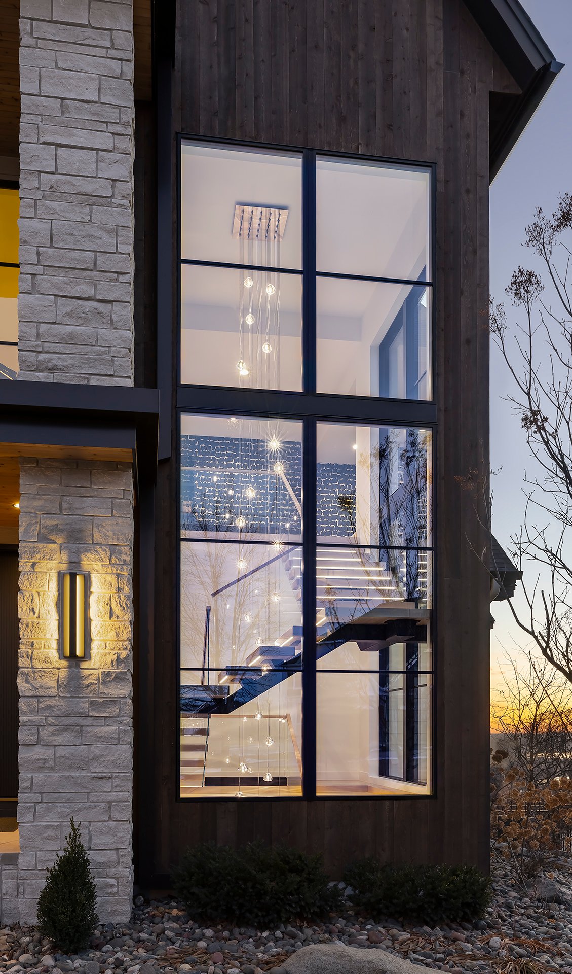 Exterior view of the stairwell at night