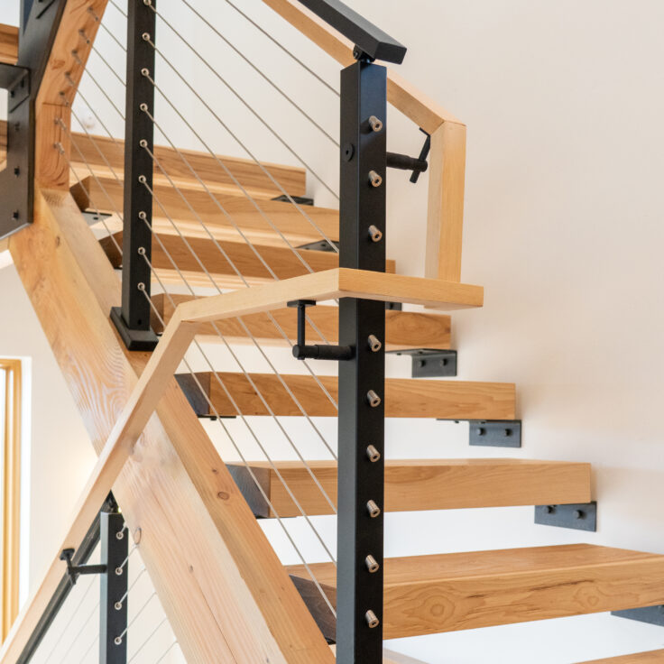 Custom Cable Railing on a Bright, Natural Staircase