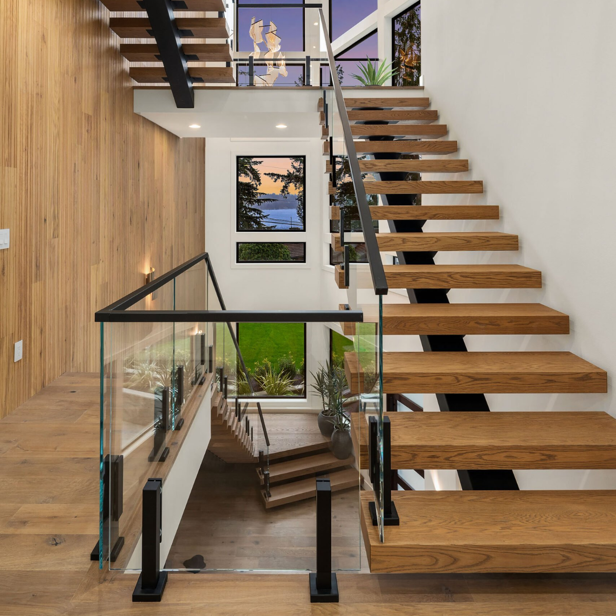 FLIGHT Mono staircase with Ascend Talon glass railing in Bellevue, Washington.