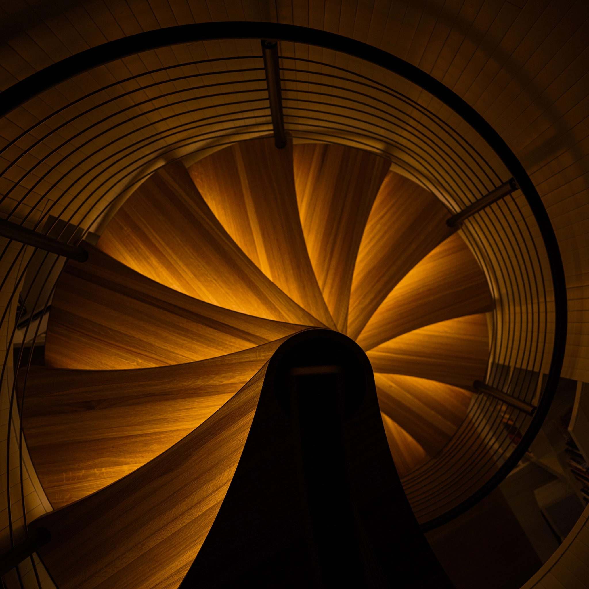 A FLIGHT Spiral is lit up at nighttime through integrated LEDs.