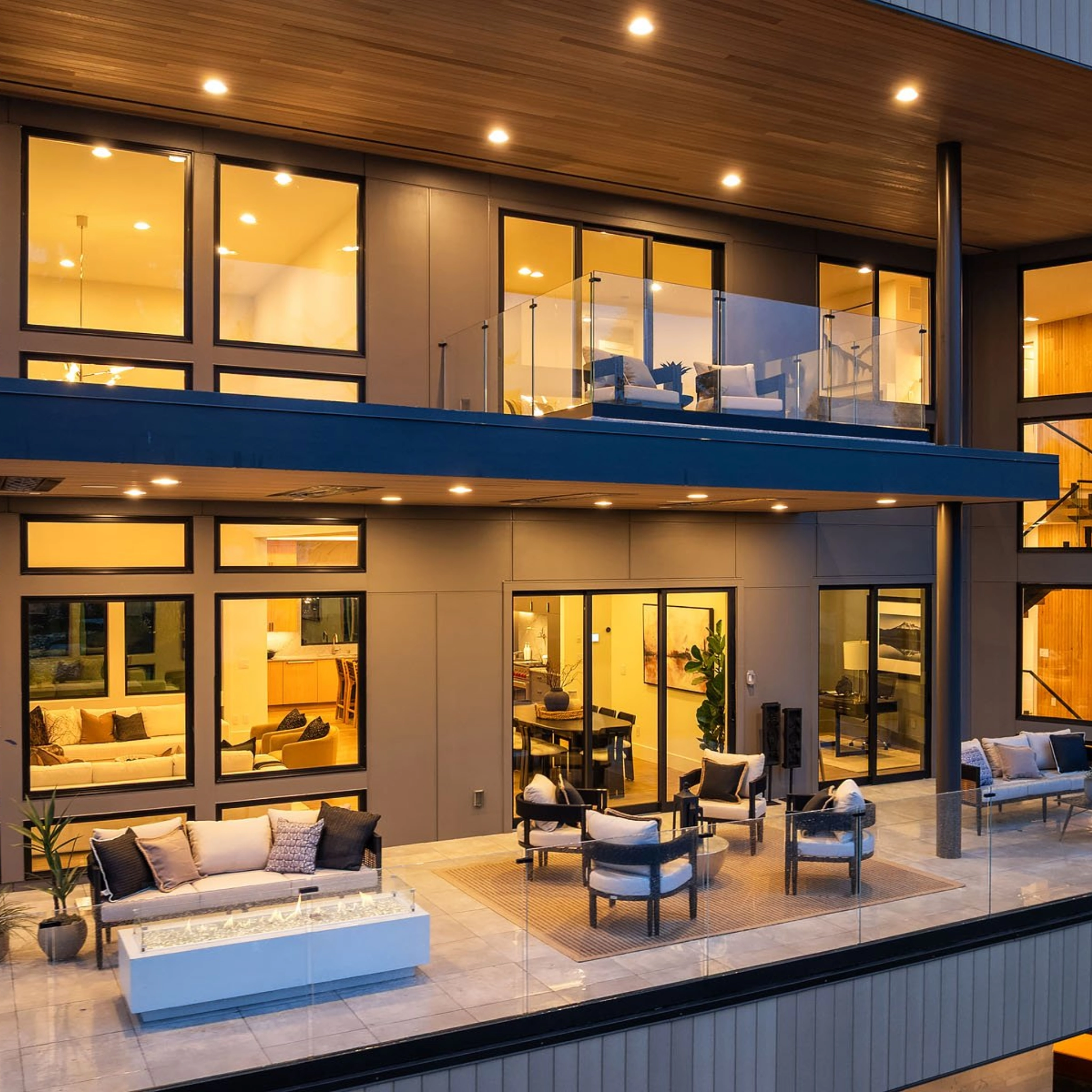 Base Rail shown on two floors of a large home with two balconies.