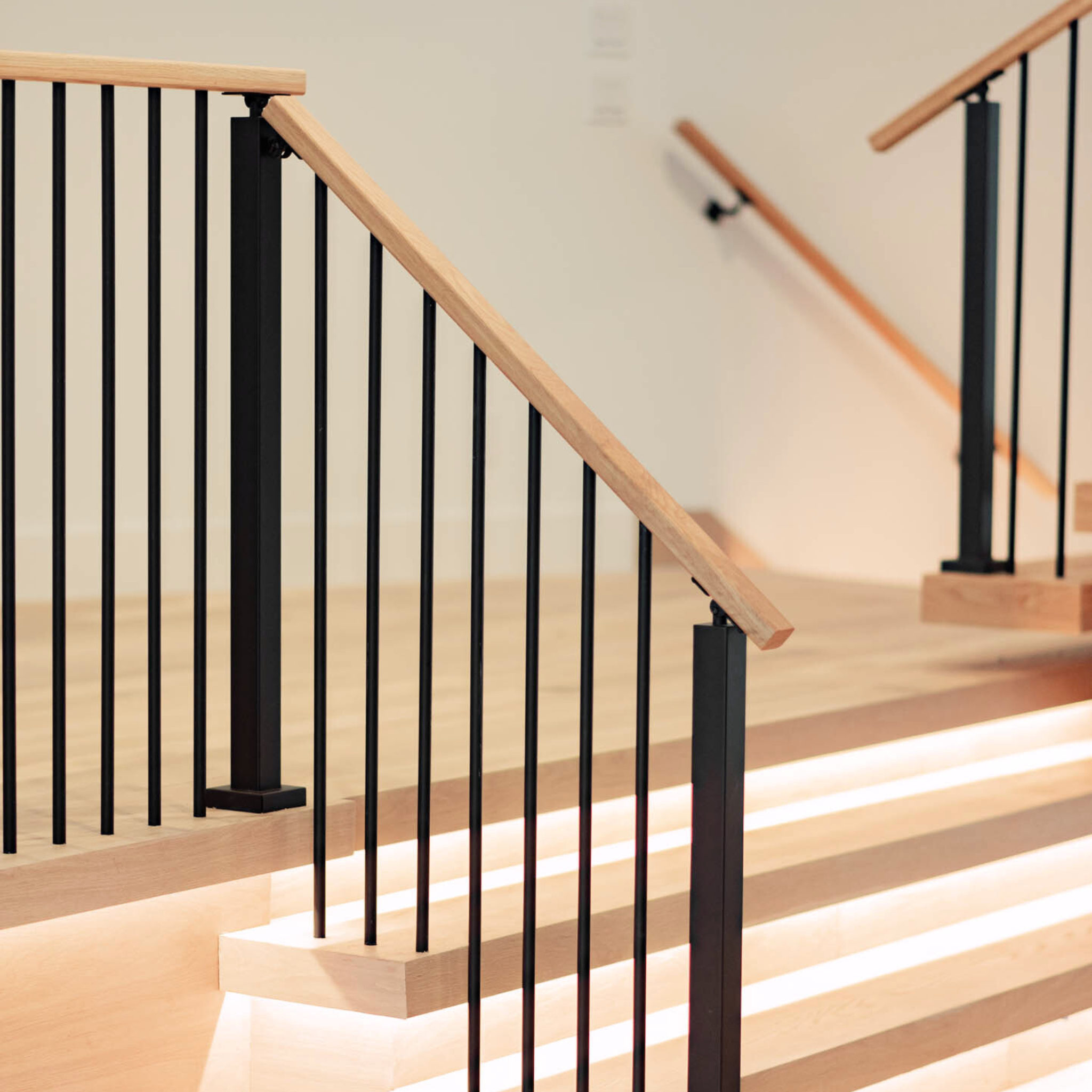 Iron Baluster infill for a Signature railing on stairs.