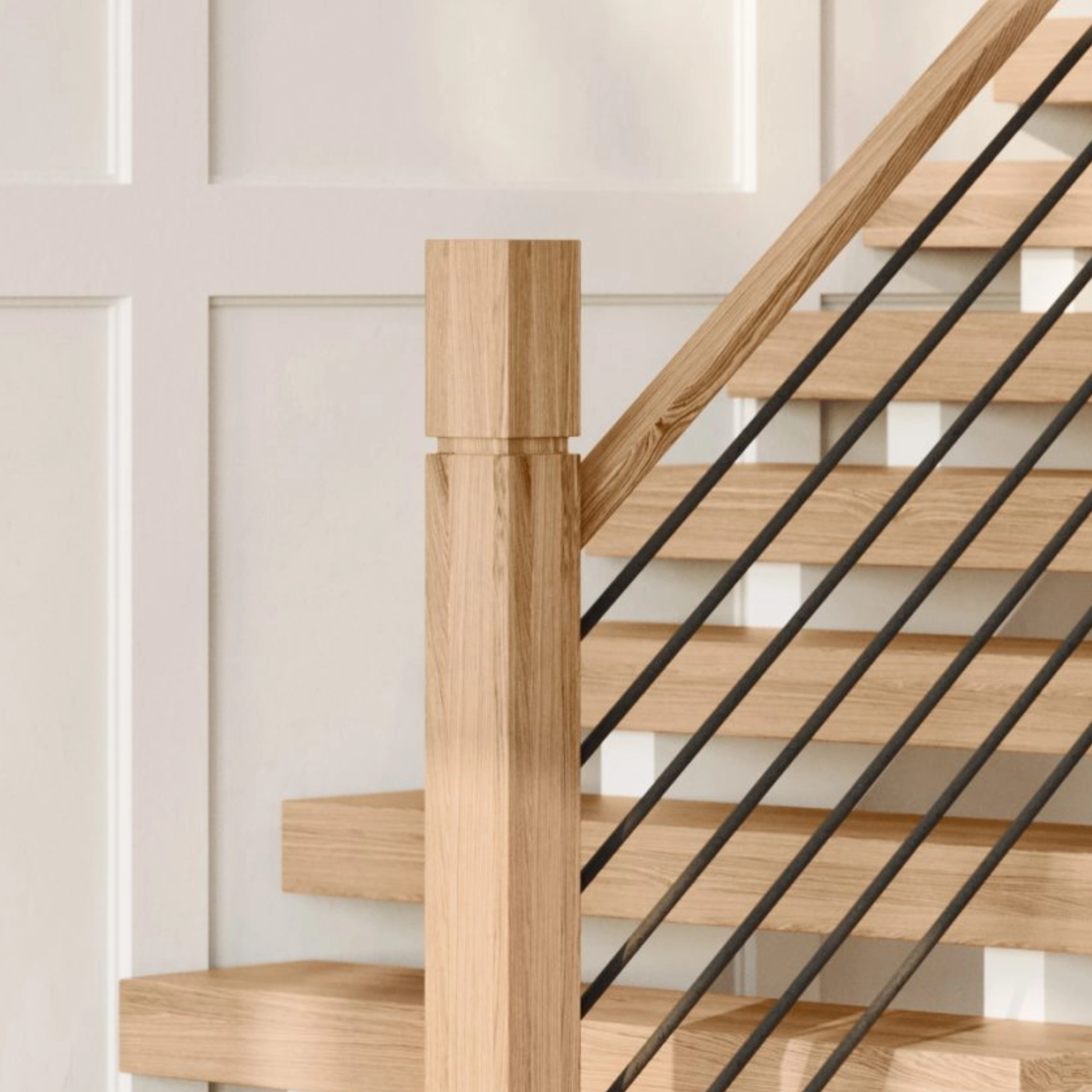 Wood Newel and horizontal bars.