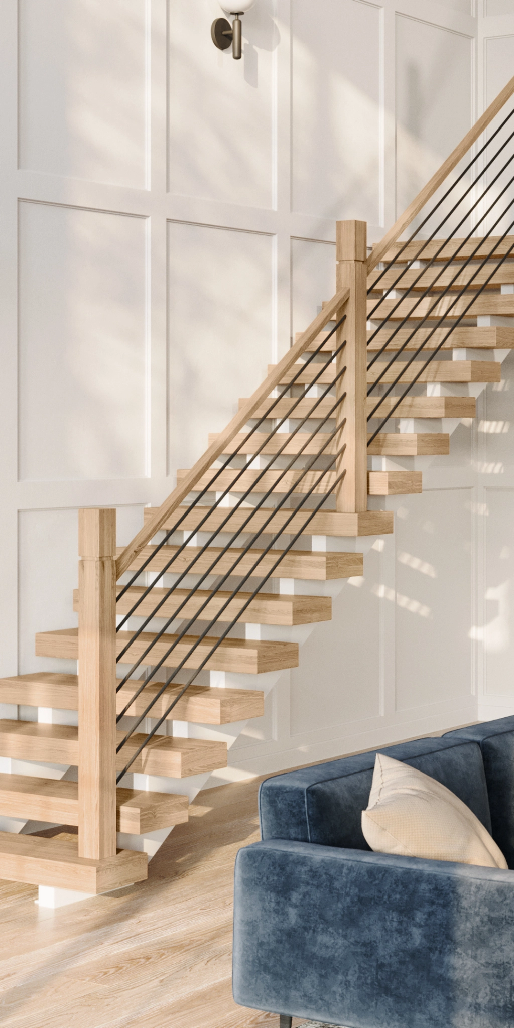 Horizontal Bars with wood newel posts.